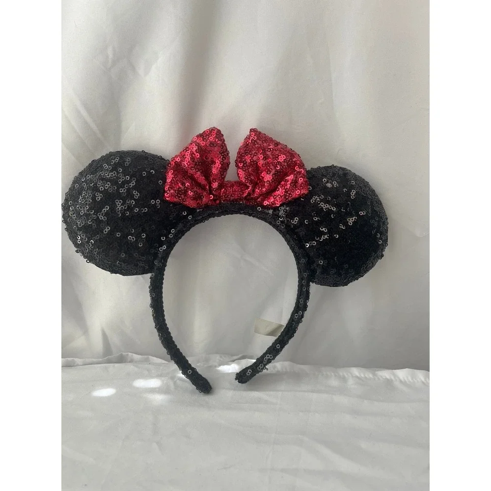 Disney Parks‎ Minnie Mouse Ears Black Sequin Red Bow Headband